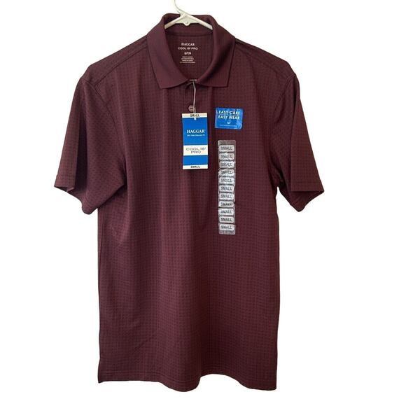 Hagger Cool 18 Pro Polo Short Sleeve Mens S 3 Button Maroon Button Tee - Picture 2 of 8